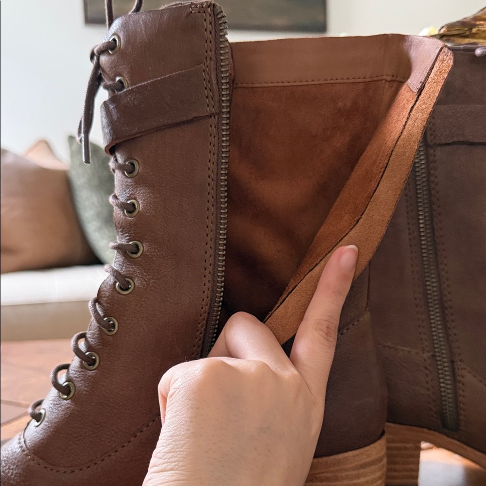 Women's Brown Lace-Up Leather Combat Boots - Picture 6 of 6